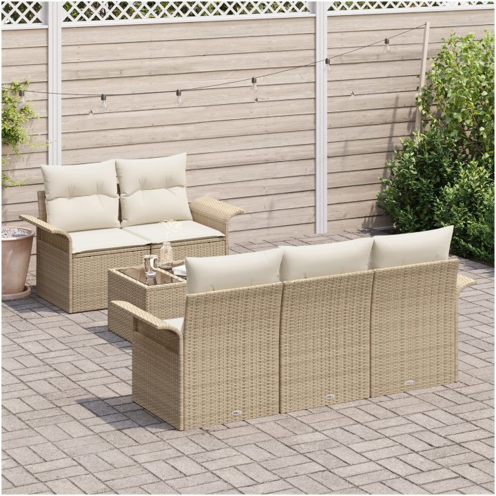 6 Delars Trädgårdsoffset med Kuddar Beige Poly Rattan vidaXL 55 x 55 x 37 cm – bild 3