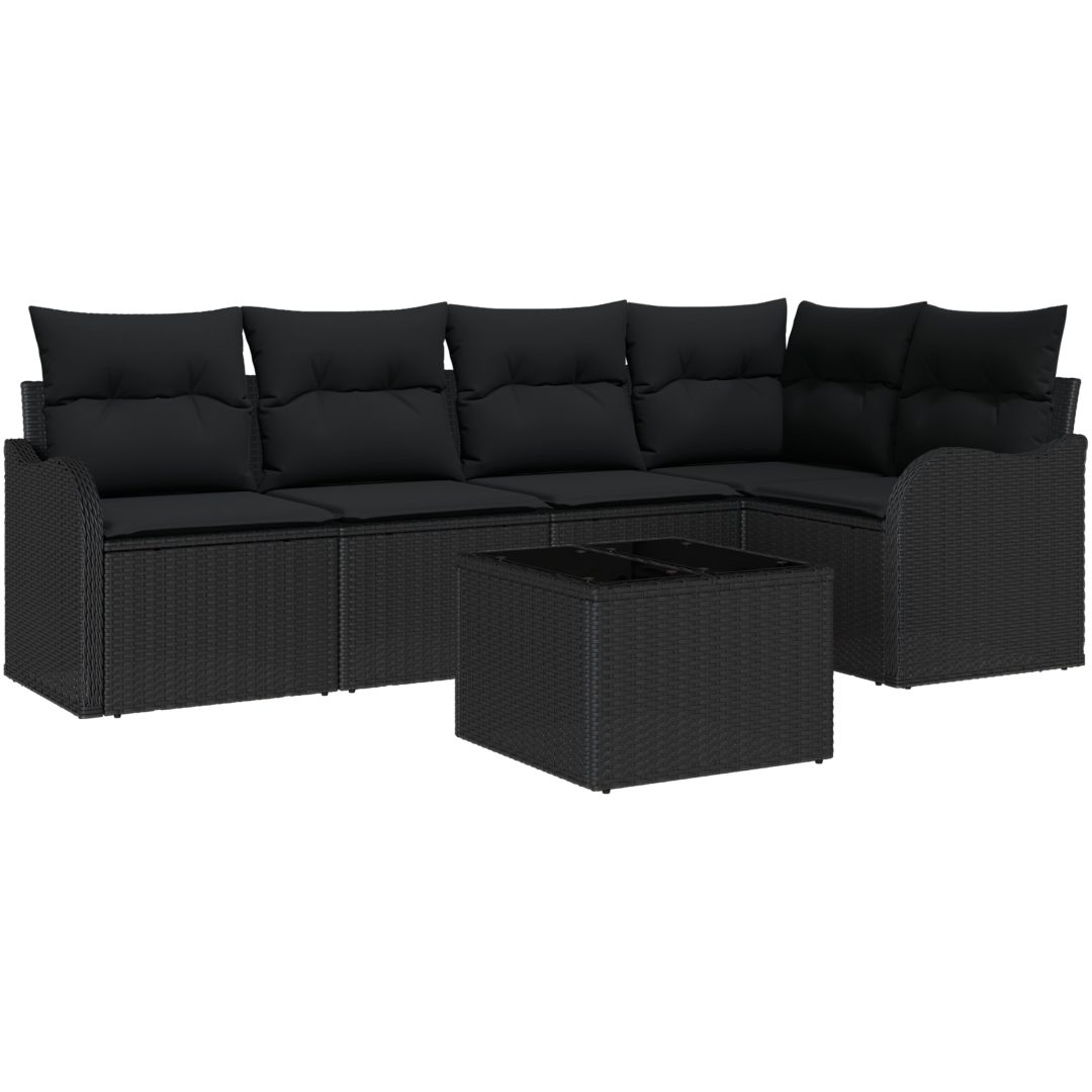 6-delars trädgårdsoffset med kuddar Beige Poly Rattan vidaXL Stor – bild 2