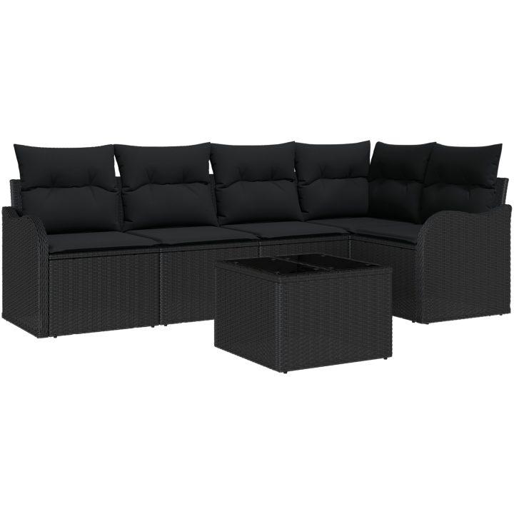 6-delars trädgårdsoffset med kuddar Beige Poly Rattan vidaXL Stor – bild 2
