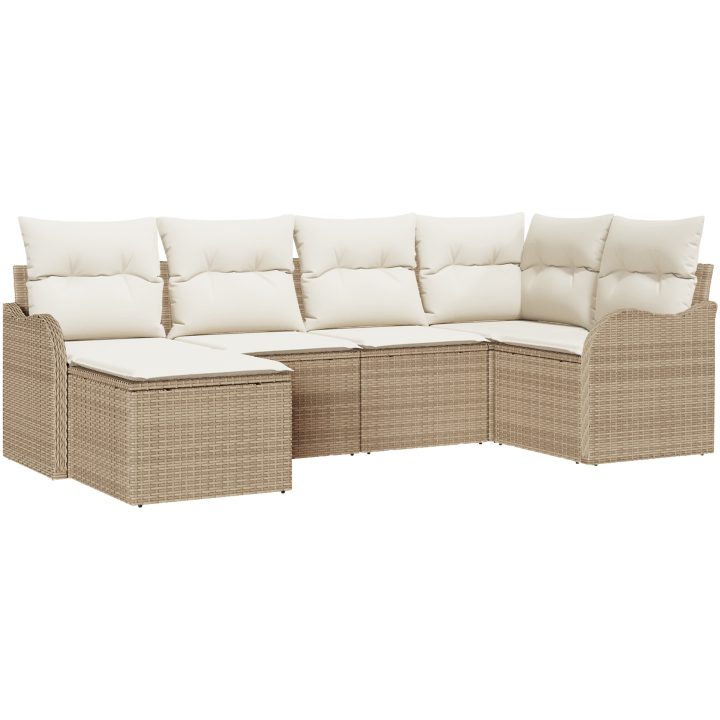 6 Delars Trädgårdsoffset med Kuddar Beige Poly Rotting vidaXL Medium – bild 2