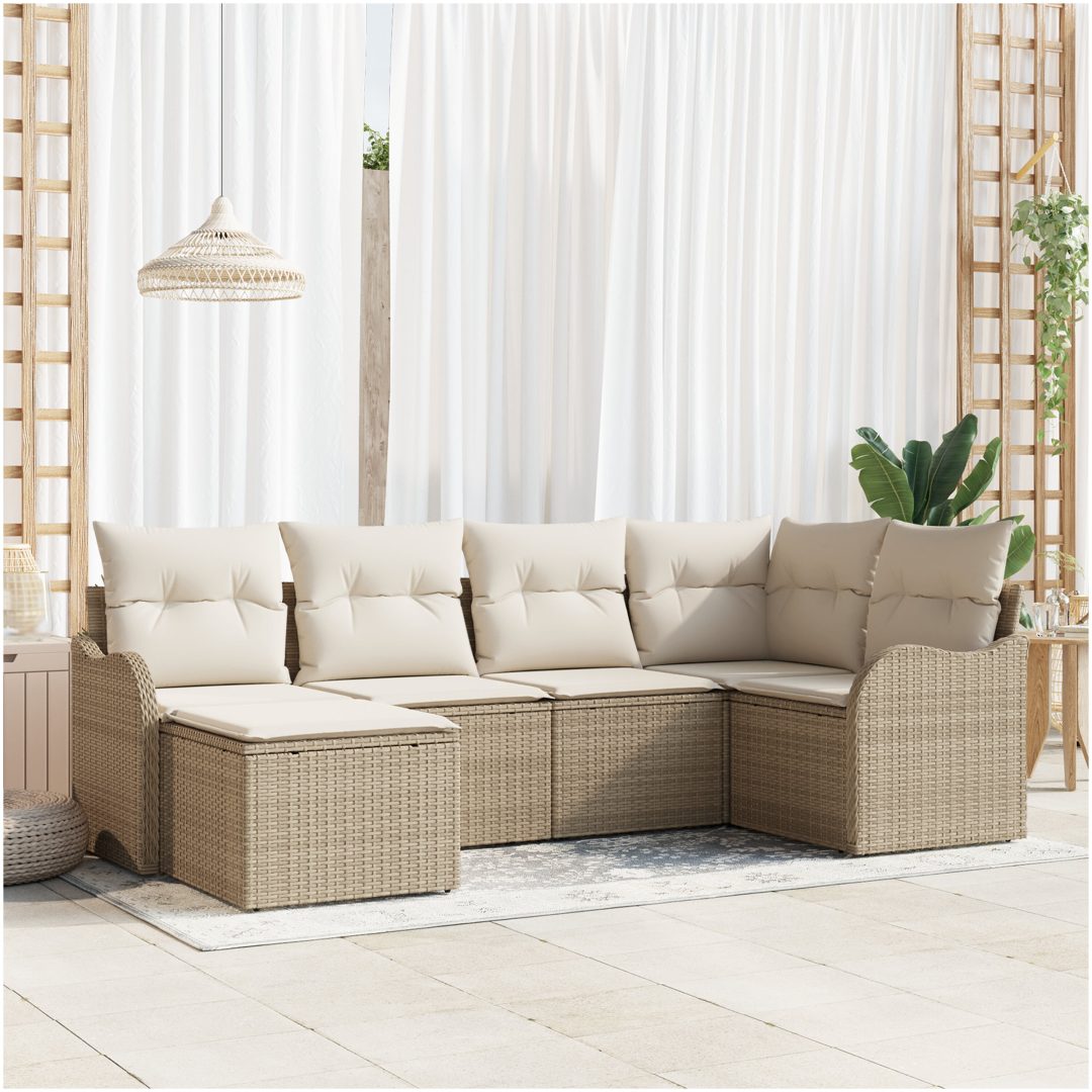 6 Delars Trädgårdsoffset med Kuddar Beige Poly Rotting vidaXL Medium