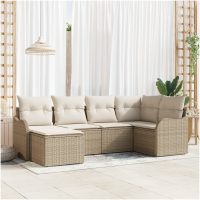 6 Delars Trädgårdsoffset med Kuddar Beige Poly Rotting vidaXL