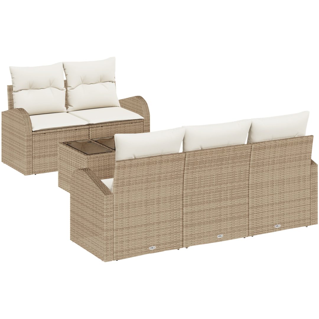 6-delars trädgårdsoffset med kuddar beige poly-rotting vidaXL Medium – bild 2