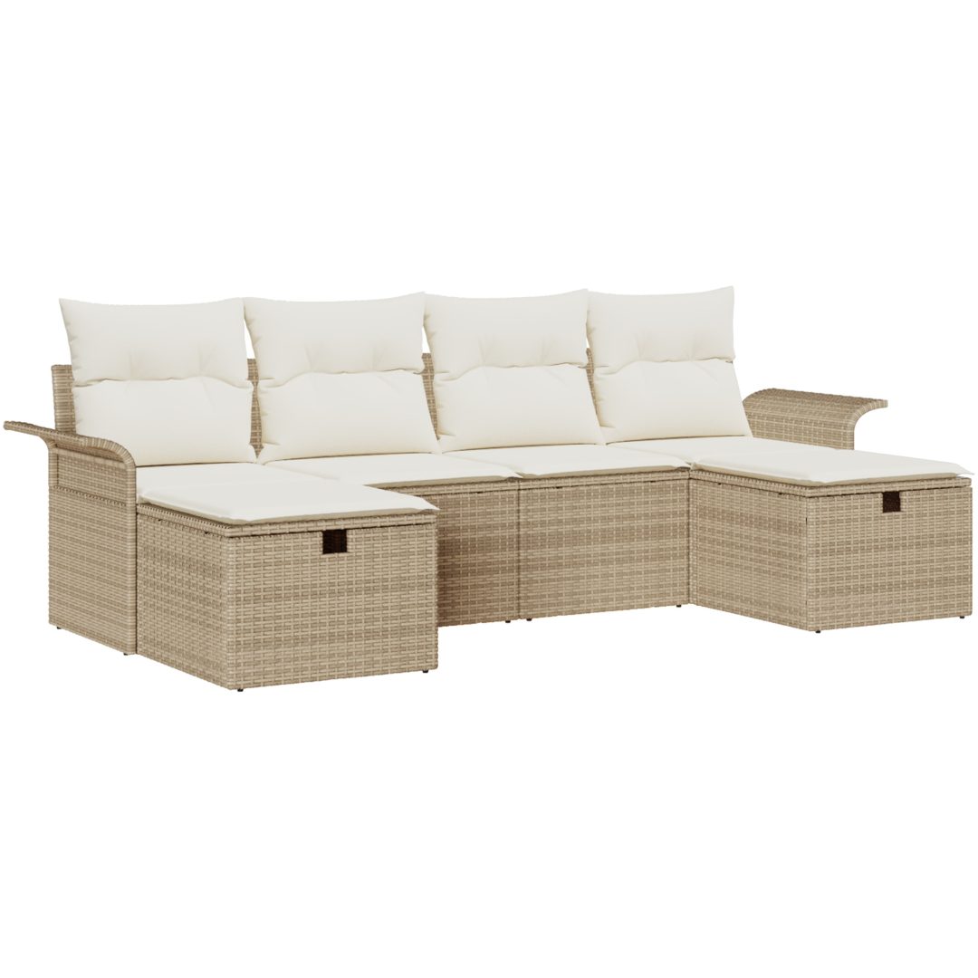 6-delars Trädgårdsoffset med kuddar Beige Poly Rottning vidaXL 251 x 117 x 85 cm – bild 2