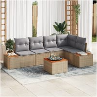6-delars Trädgårdsoffset med kuddar Beige Polyrotning Akacia vidaXL