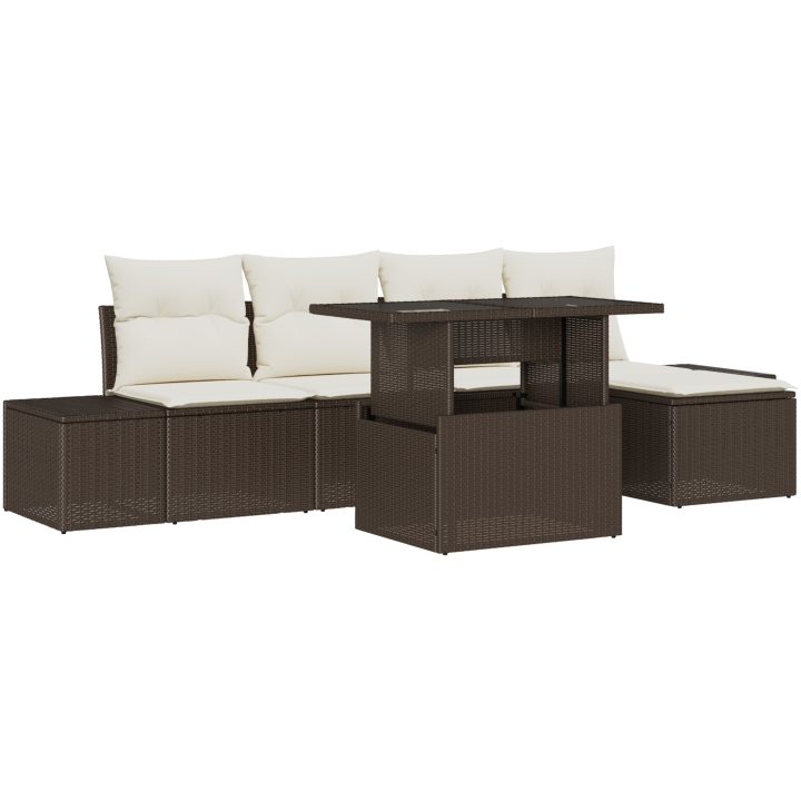6 Delars Trädgårdsoffset med Kuddar, Brun Poly Rattan vidaXL 100 x 55 x 73 cm – bild 2