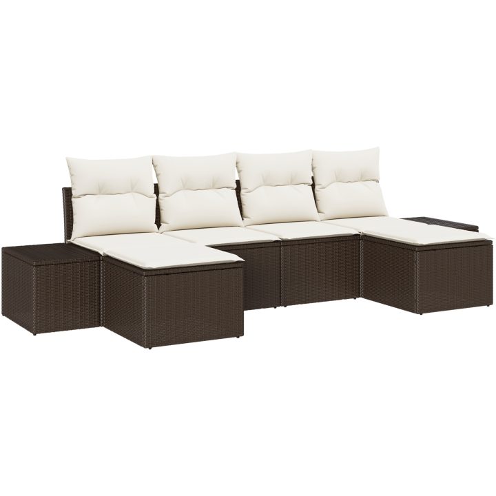 6-delars trädgårdsoffset med kuddar brun poly-rattan vidaXL 184 x 62 x 85 cm – bild 2