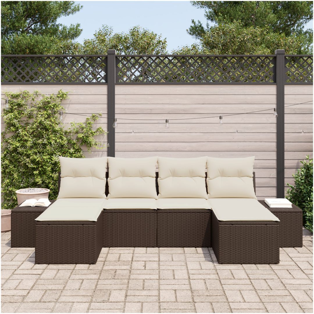 6-delars trädgårdsoffset med kuddar brun poly-rattan vidaXL 184 x 62 x 85 cm – bild 3