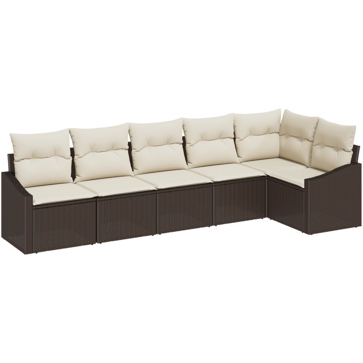 6 delars trädgårdsoffset med kuddar brun poly rattan vidaXL 288.5 x 123.5 x 85 cm – bild 2