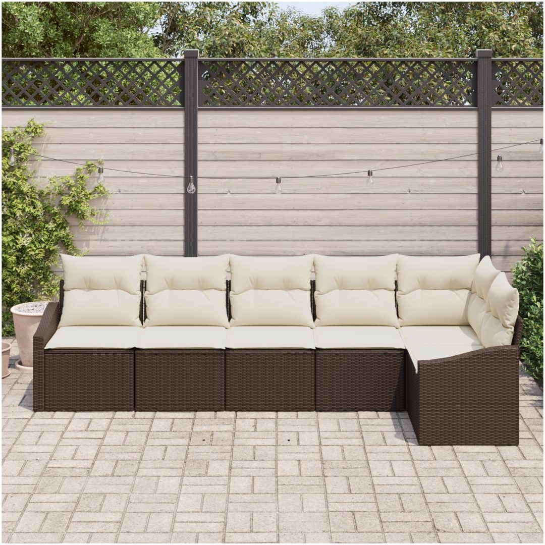 6 delars trädgårdsoffset med kuddar brun poly rattan vidaXL 288.5 x 123.5 x 85 cm – bild 3