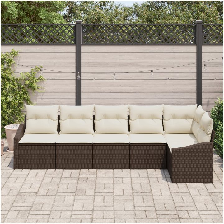 6 delars trädgårdsoffset med kuddar brun poly rattan vidaXL 288.5 x 123.5 x 85 cm – bild 3