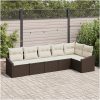 6 delars trädgårdsoffset med kuddar brun poly rattan vidaXL 288.5 x 123.5 x 85 cm – miniatyr 1