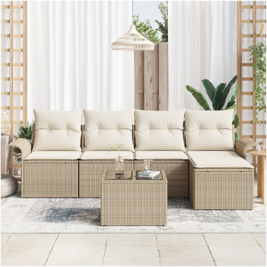 6 Delars Trädgårdsoffset med Kuddar - Brun Poly Rattan vidaXL Stor – bild 3