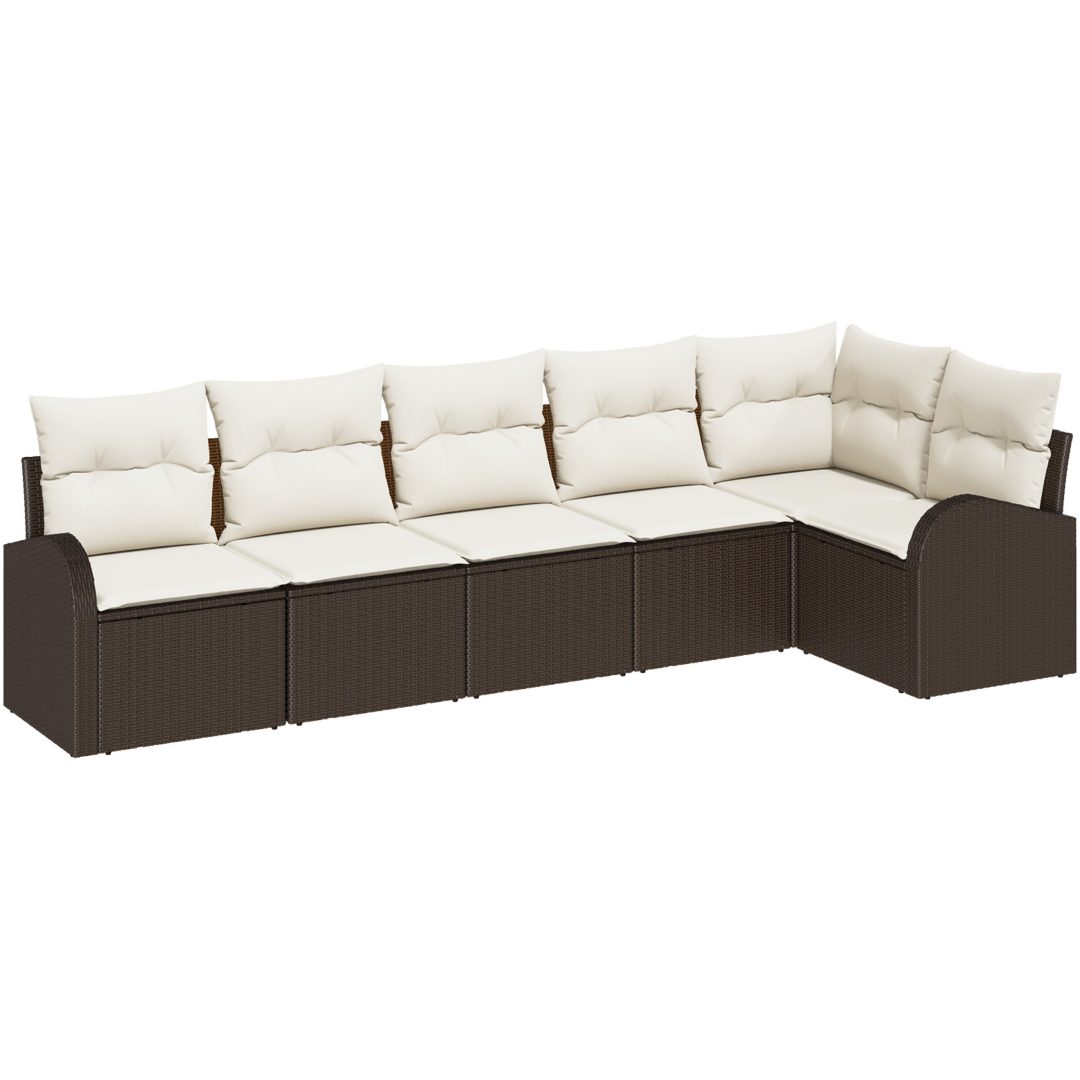 6-delars Trädgårdsoffset med Kuddar Brun Polyroting vidaXL 289 x 124 x 85 cm – bild 2