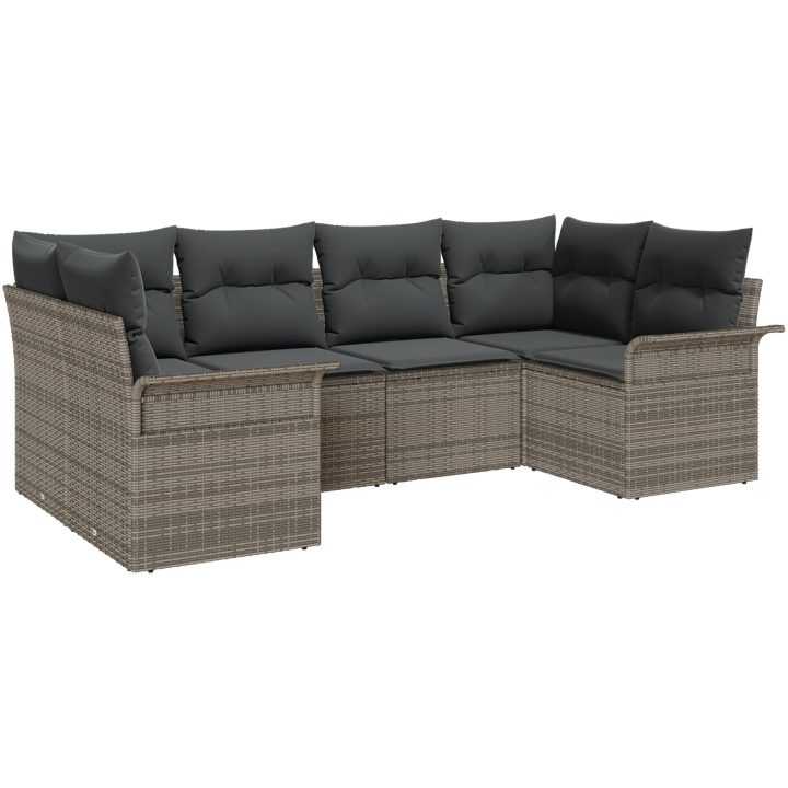 6-delars trädgårdsoffset med kuddar Grå Konstrotting vidaXL 234 x 132.5 x 85 cm – bild 2