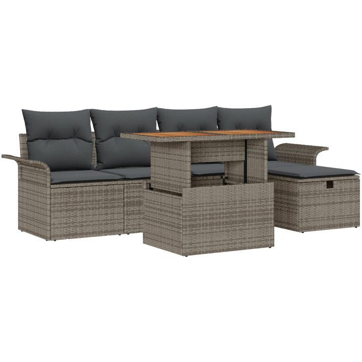 6-delars trädgårdsoffset med kuddar Grå Poly Rattan vidaXL 100 x 55 x 73 cm – bild 2