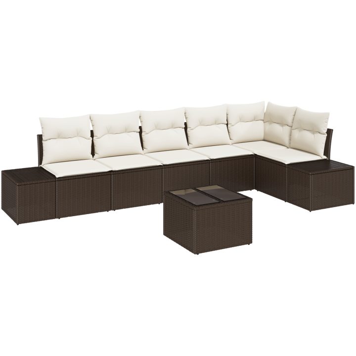 6-delars Trädgårdsoffset med Kuddar - Grå Poly Rattan vidaXL 55 x 55 x 37 cm – bild 2