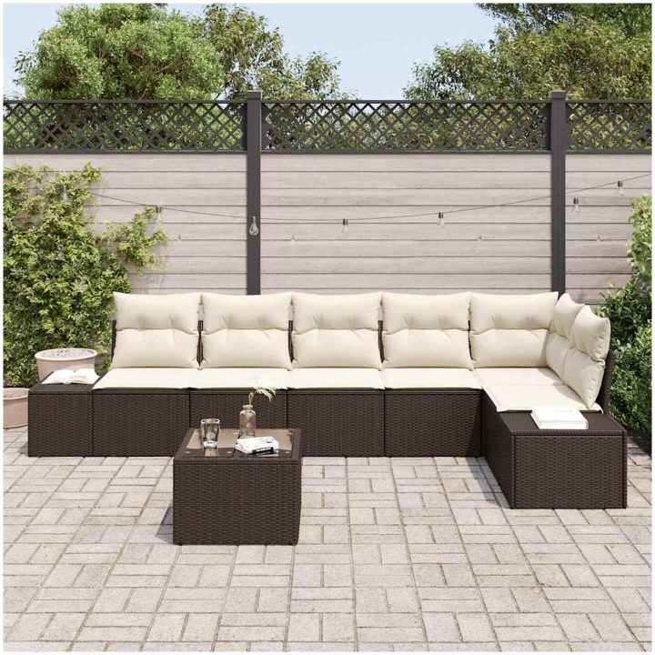 6-delars Trädgårdsoffset med Kuddar - Grå Poly Rattan vidaXL 55 x 55 x 37 cm – bild 3