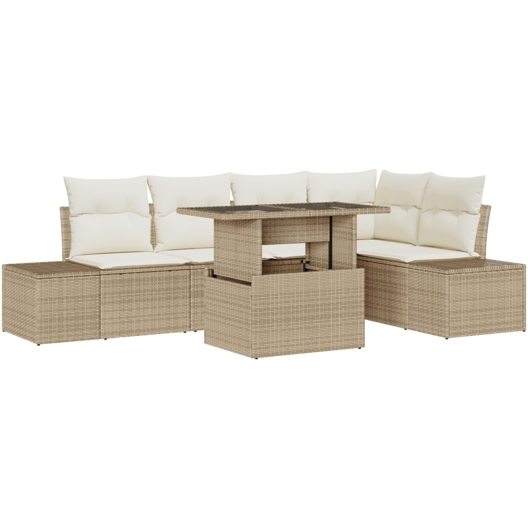 6-delars trädgårdsoffset med kuddar i beige poly konstrotting vidaXL 100 x 55 x 73 cm – bild 2