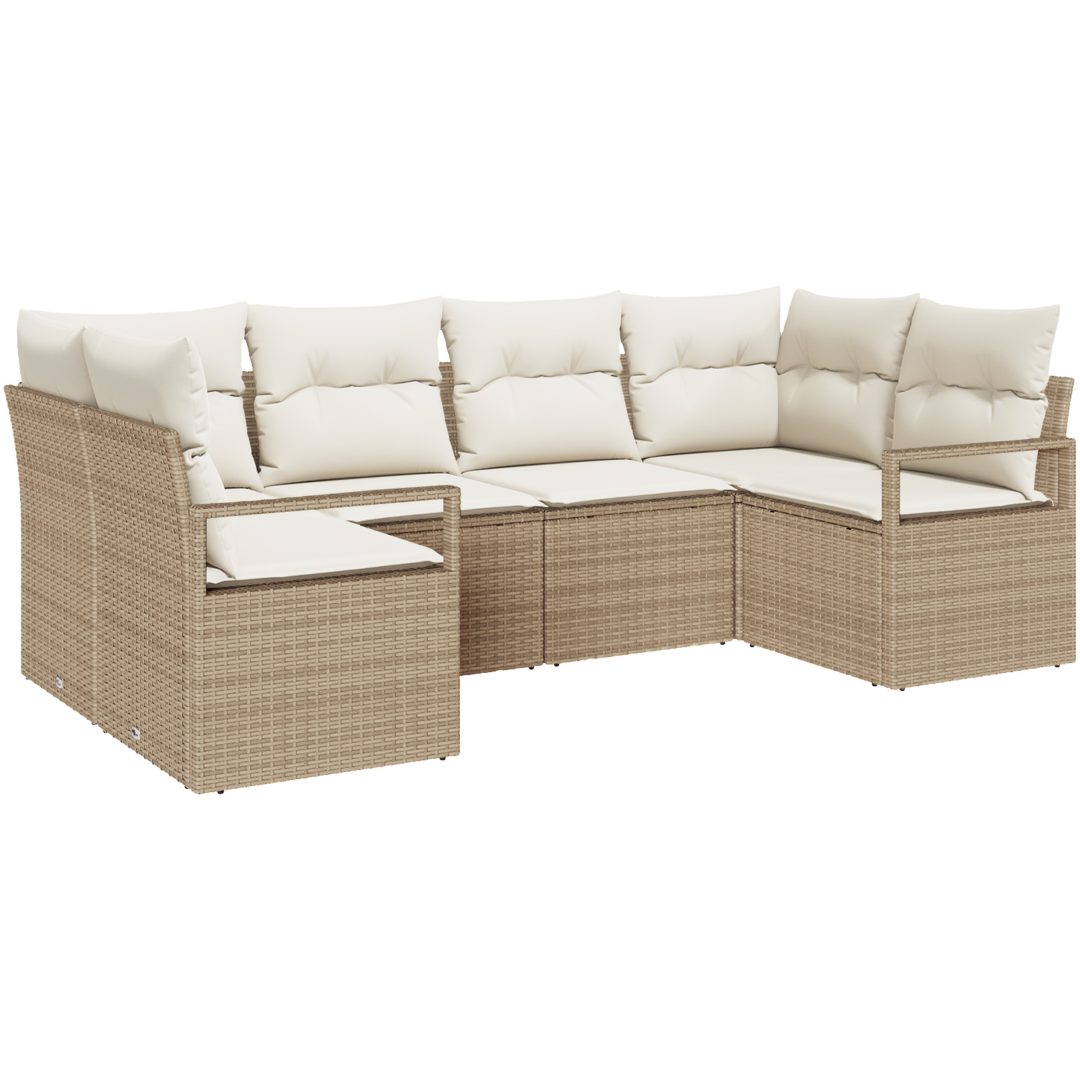 6-delars Trädgårdsoffset med Kuddar i Beige Poly Rattan vidaXL Stor – bild 2