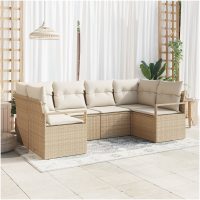6-delars Trädgårdsoffset med Kuddar i Beige Poly Rattan vidaXL