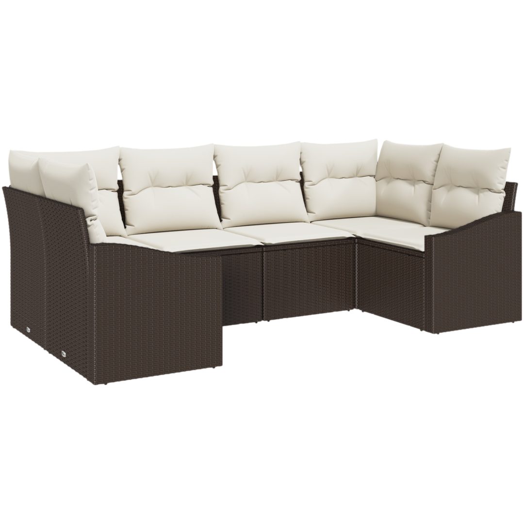 6 Delars Trädgårdsoffset med Kuddar i Brun Poly Rattan vidaXL 172 x 62 x 69 cm – bild 2