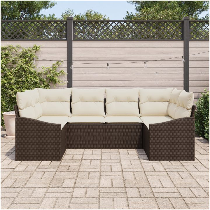 6 Delars Trädgårdsoffset med Kuddar i Brun Poly Rattan vidaXL 172 x 62 x 69 cm – bild 3