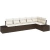 6-delars trädgårdsoffset med kuddar i brun polyester och rattan vidaXL 319 x 154 x 85 cm – miniatyr 2