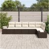6-delars trädgårdsoffset med kuddar i brun polyester och rattan vidaXL 319 x 154 x 85 cm – miniatyr 3