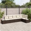 6-delars trädgårdsoffset med kuddar i brun polyester och rattan vidaXL 319 x 154 x 85 cm – miniatyr 1