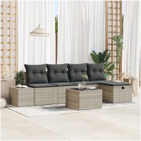 6-delars trädgårdsoffset med kuddar i ljusgrå poly rattan vidaXL