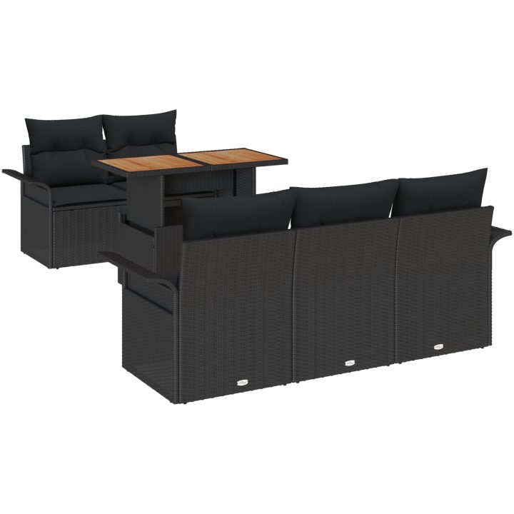 6-delars trädgårdsoffset med kuddar i svart polyrotting och akacia vidaXL 100 x 55 x 73 cm – bild 2