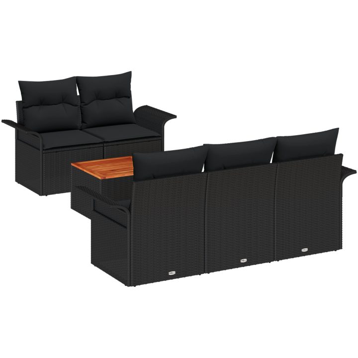 6-delars trädgårdsoffset med kuddar svart poly rattan akacia vidaXL 55 x 55 x 37 cm – bild 2