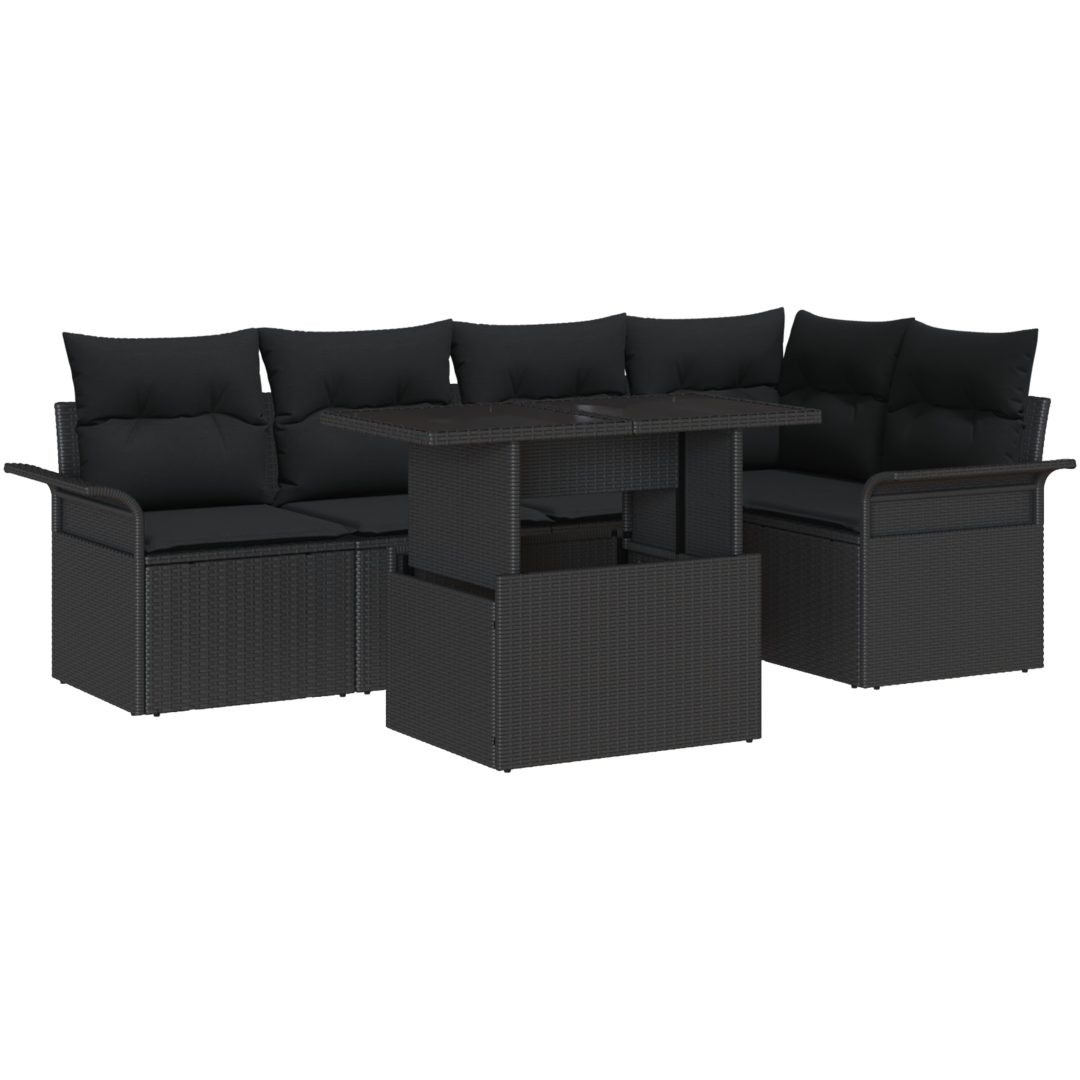 6-delars trädgårdsoffset med kuddar - svart poly rattan vidaXL 100 x 55 x 73 cm – bild 2