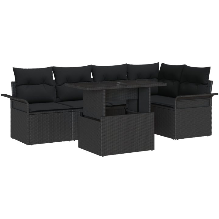 6-delars trädgårdsoffset med kuddar - svart poly rattan vidaXL 100 x 55 x 73 cm – bild 2
