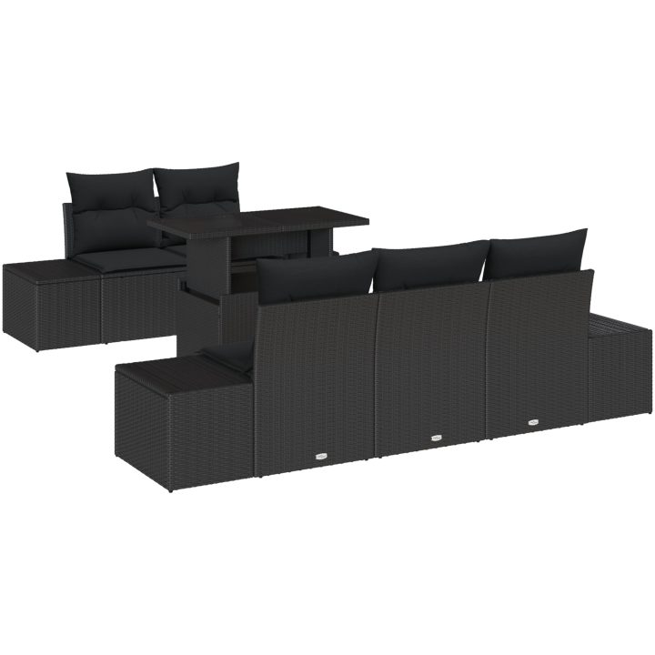6-delars Trädgårdsoffset med kuddar, svart poly rattan vidaXL 100 x 55 x 73 cm – bild 2