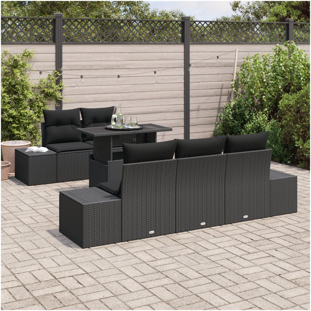 6-delars Trädgårdsoffset med kuddar, svart poly rattan vidaXL 100 x 55 x 73 cm – bild 3