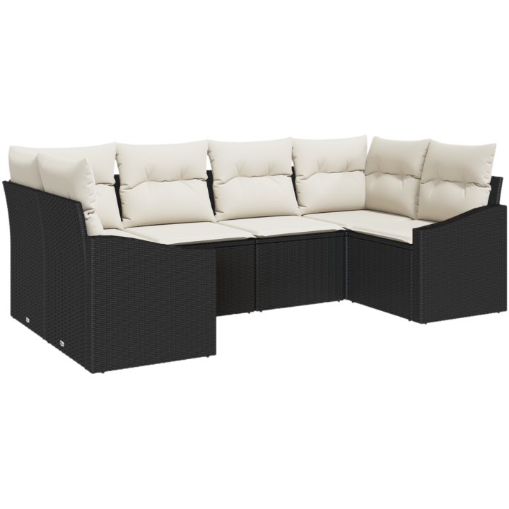 6 Delars Trädgårdsoffset med kuddar, svart poly rattan vidaXL 172 x 62 x 69 cm – bild 2