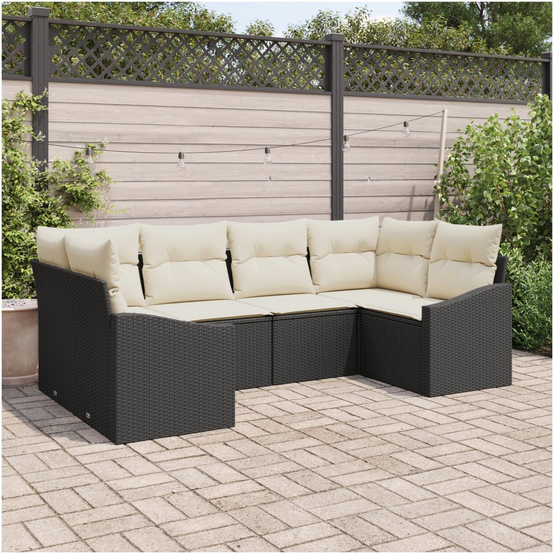 6 Delars Trädgårdsoffset med kuddar, svart poly rattan vidaXL 172 x 62 x 69 cm