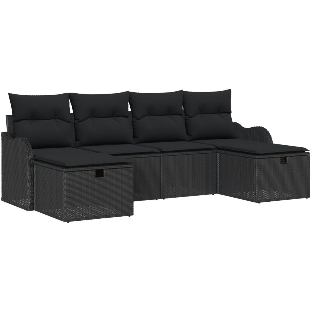 6-delars trädgårdsoffset med kuddar Svart poly-rattan vidaXL Stor – bild 2