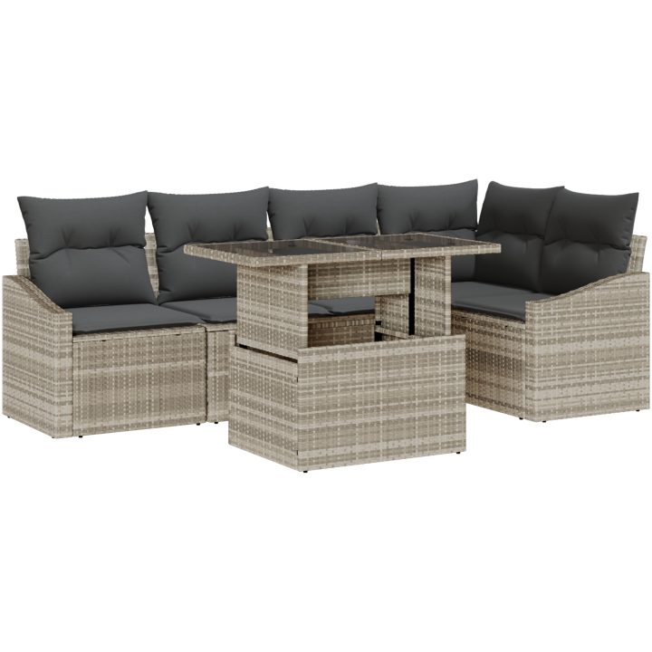 6-delars trädgårdsoffset med ljusgrå kuddar i poly-rattan vidaXL 100 x 55 x 73 cm – bild 2