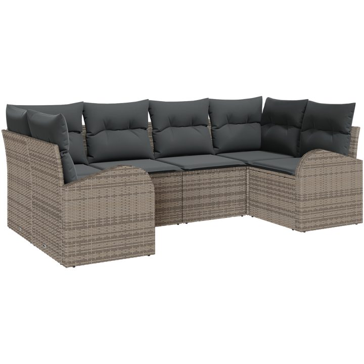 6-delars trädgårdsoffuppsättning med kuddar grå poly rattan vidaXL 234 x 124 x 85 cm – bild 2