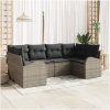 6-delars trädgårdsoffuppsättning med kuddar grå poly rattan vidaXL 234 x 124 x 85 cm – miniatyr 1