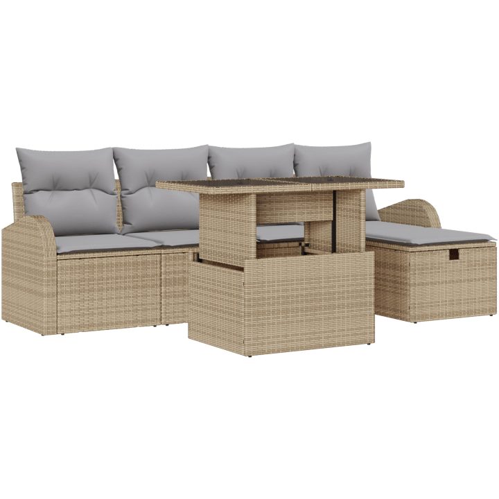 6-delars Trädgårdsooffset med Kuddar Beige Poly Rattan vidaXL Stor – bild 2