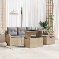6-delars Trädgårdsooffset med Kuddar Beige Poly Rattan vidaXL