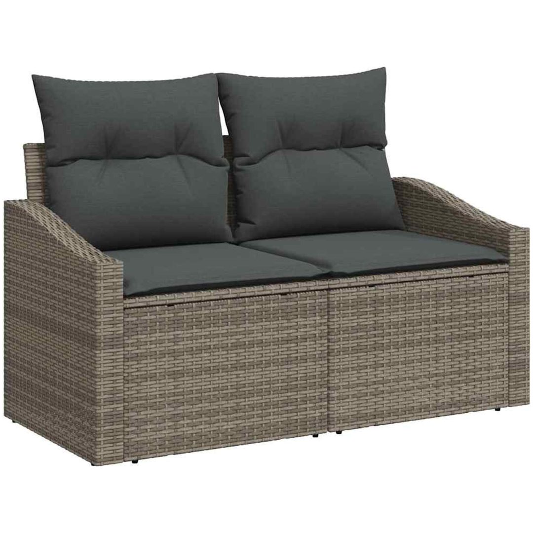 6-delars Trädgårdsset med Kuddar Grå Poly Rattan vidaXL Large – bild 4