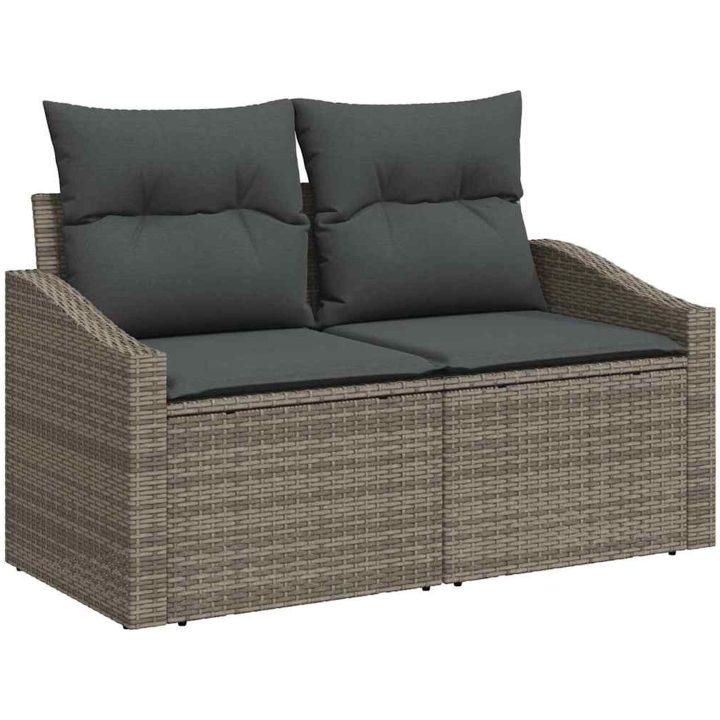 6-delars Trädgårdsset med Kuddar Grå Poly Rattan vidaXL Large – bild 4