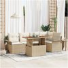 6-delars trädgårdsset med kuddar i beige, poly rattan och akacia vidaXL 100 x 55 x 73 cm – miniatyr 1