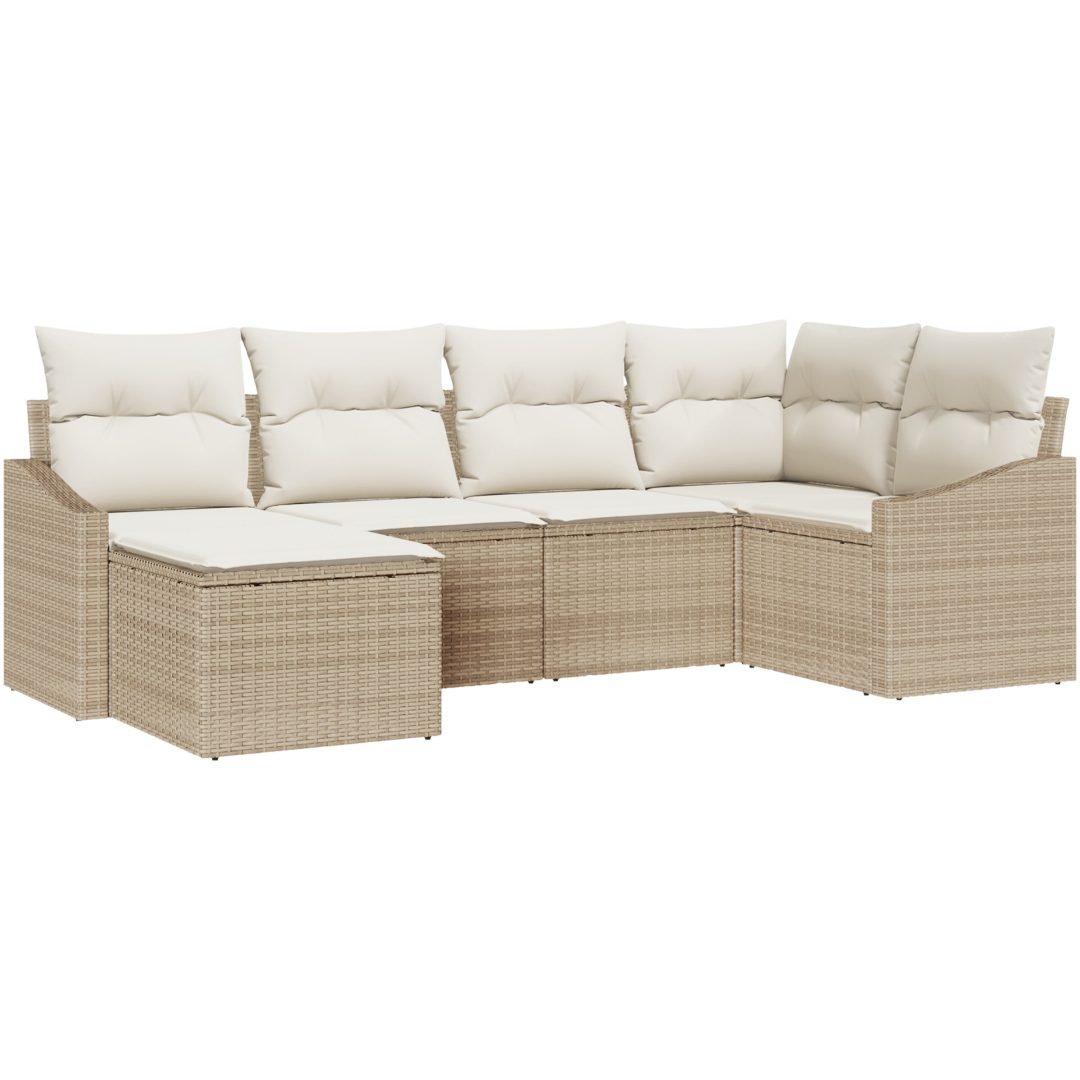 6-delars trädgårdsset med kuddar i beige poly-rattan vidaXL 233.5 x 123.5 x 85 cm – bild 2