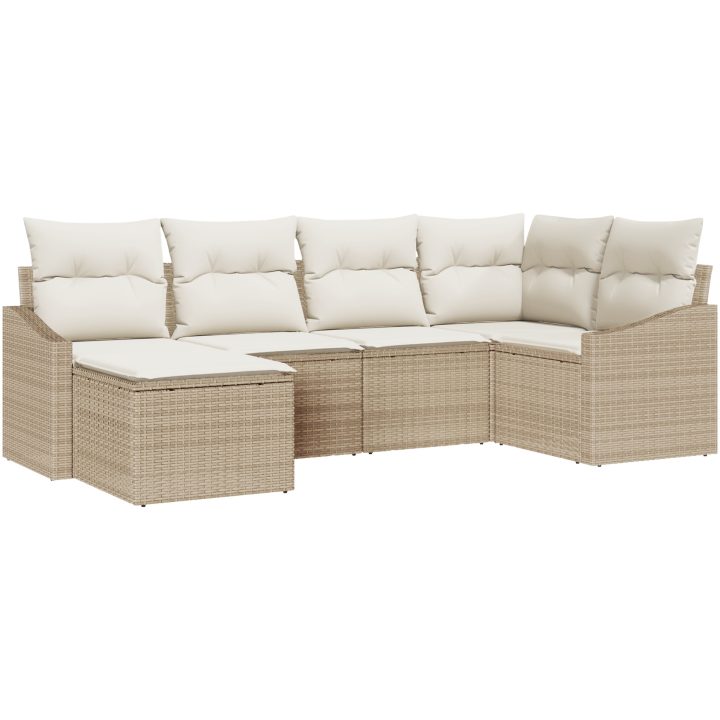 6-delars trädgårdsset med kuddar i beige poly-rattan vidaXL 233.5 x 123.5 x 85 cm – bild 2